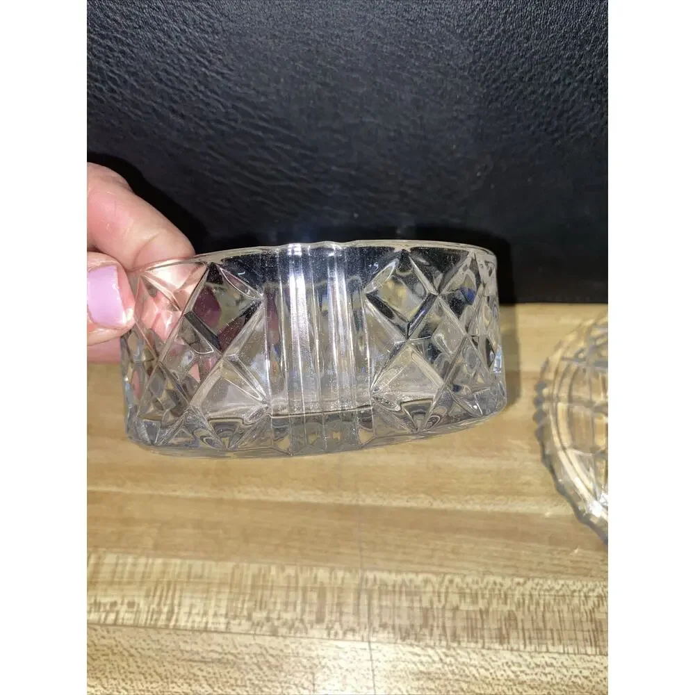 Vanity Powder Jar Trinket Jewel Box w/ Lid Antique Cut Glass Round 4” Diameter